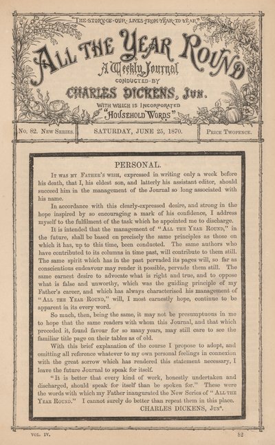 Message de Charles Dickens Junior dans l