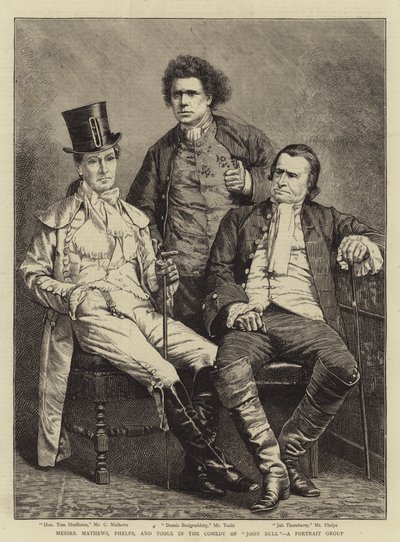 Messieurs Mathews, Phelps et Toole dans la comédie "John Bull", un groupe de portraits - English School