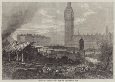 Travaux du chemin de fer du district métropolitain à Westminster (gravure) - English School