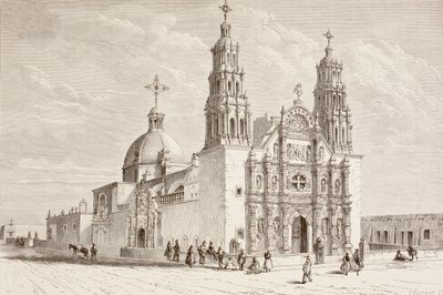 Cathédrale métropolitaine sur la Plaza de Armas, Chihuahua, Mexique au XIXe siècle (lithographie) - English School