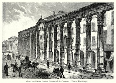 Milan : les seize colonnes antiques de San Lorenzo (gravure) - English School