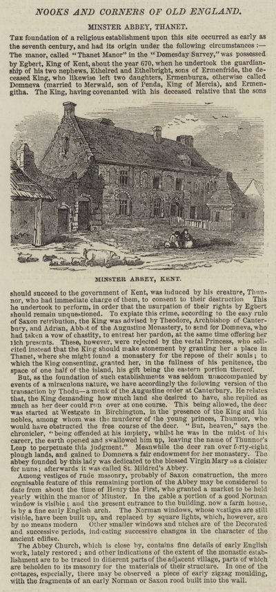 Abbaye de Minster, Kent (gravure) - English School