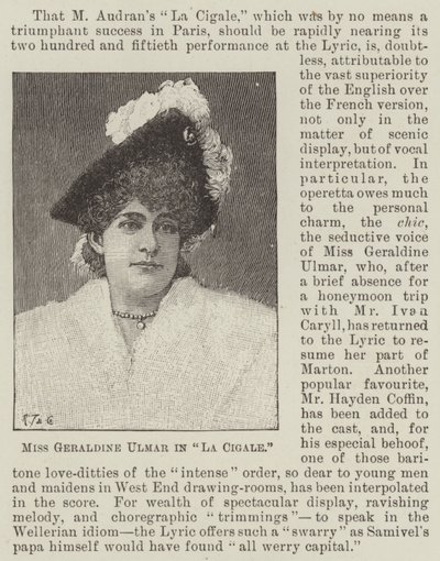 Mlle Geraldine Ulmer dans "La Cigale" (gravure) - English School