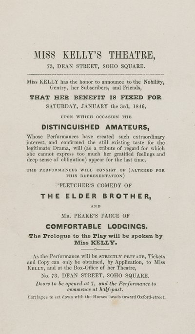 Théâtre de Miss Kelly, 73 Dean Street, Soho Square, Londres - English School