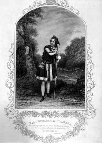 Mlle Woolgar en Rosalind, Acte III Scène 2, dans Comme il vous plaira, par William Shakespeare - English School