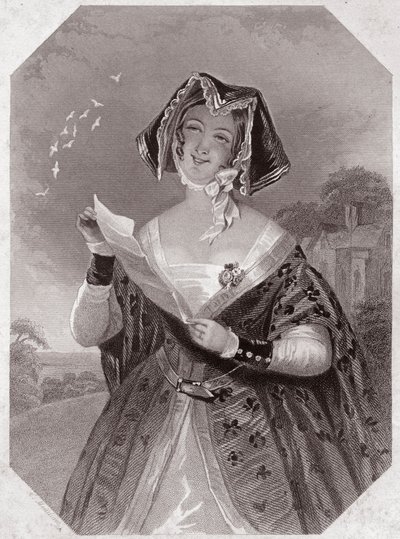 Madame Ford (Les Joyeuses Commères de Windsor) dans - « Galerie des femmes de Shakespeare, collection de quarante-cinq portraits sérieux par les premiers artistes de Londres, enrichie de notices critiques et littéraires » vers 1838 - de « Galerie des femme - English School