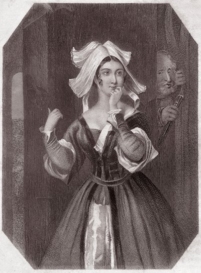 Mistress Page (Les Joyeuses Commères de Windsor) - dans - "Galerie des femmes de Shakespeare, collection de quarante-cinq portraits sérieux par les premiers artistes de Londres, enrichie de notices critiques et littéraires" vers 1838 - English School