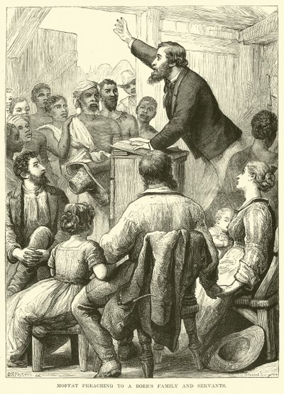 Moffat prêchant à une famille de Boers et à leurs serviteurs - English School