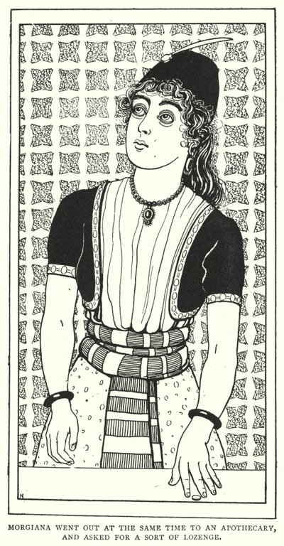 Morgiana sortit en même temps chez un apothicaire et demanda une sorte de pastille (gravure) - English School