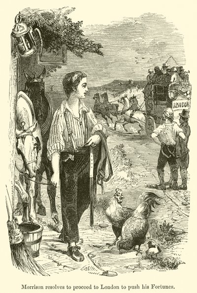 Morrison décide de se rendre à Londres pour faire fructifier sa fortune (gravure) - English School