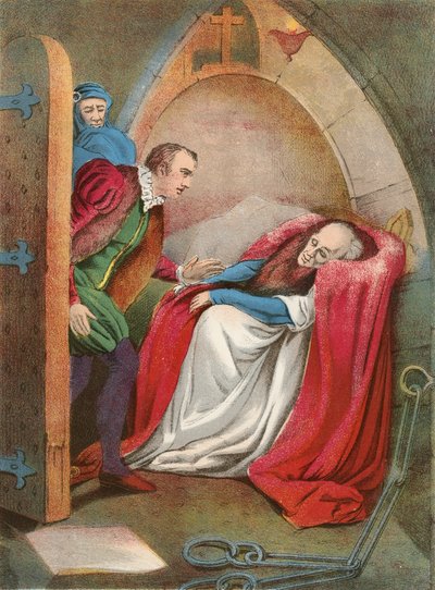 Mortimer dans une chaise. Geôlier et Richard Plantagenet - English School