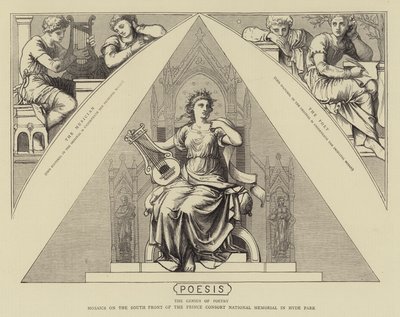 Mosaïques sur la façade sud du Mémorial national du Prince Consort à Hyde Park (gravure) - English School