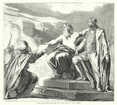 Moïse remettant la loi aux prêtres (gravure) - English School