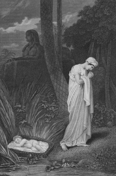 Moïse laissé dans les joncs (gravure) - English School