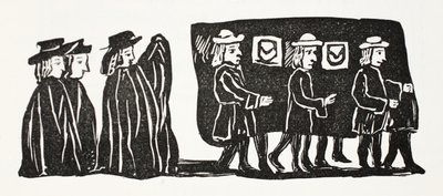 Les funérailles de Mère Bunch, illustration de Chap-books du XVIIIe siècle par John Ashton, pub. 1882 - English School