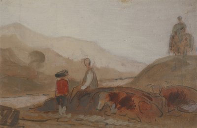 Paysage montagneux avec une figure près d