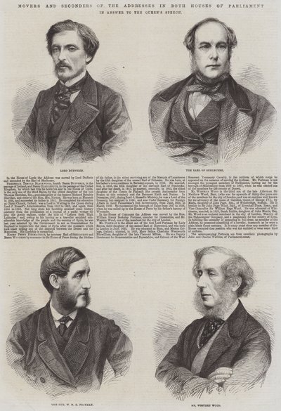Proposeurs et seconds des adresses dans les deux chambres du Parlement, en réponse au discours de la Reine (gravure) - English School