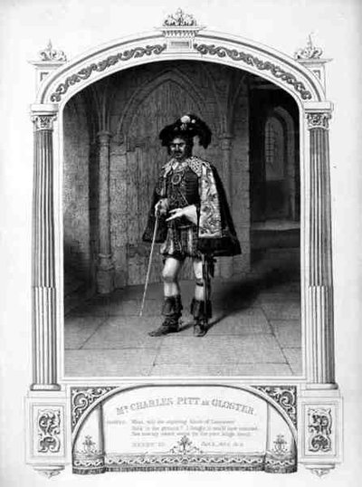 M. Charles Pitt en Gloster, Acte V Scène VI, dans Henry VI (Partie 3) par William Shakespeare, gravé par Thomas Sherratt d
