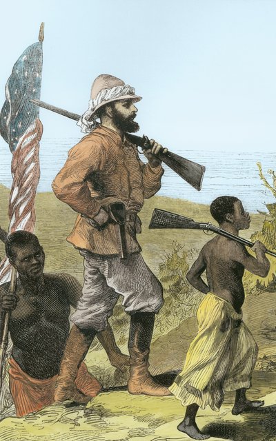 M. Henry Morton Stanley (1841-1904) approchant du lac Tanganyika (coloration ultérieure) - English School