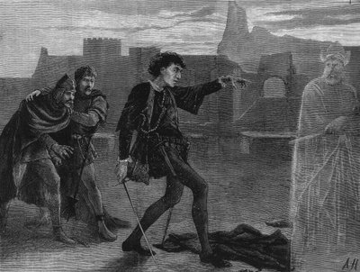 M. Irving dans le rôle de Hamlet au Lyceum Theatre, Londres - English School