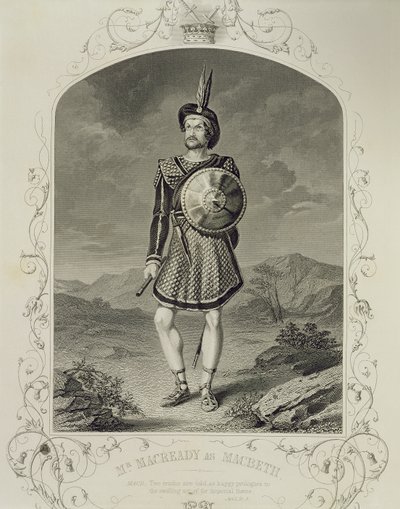 M. Macready en Macbeth, Acte I Scène 3, dans la pièce de William Shakespeare (1564-1616) - English School