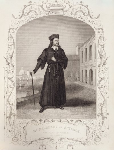 M. Macready en Shylock, Acte I Scène 3, dans Le Marchand de Venise par William Shakespeare (1564-1616) - English School
