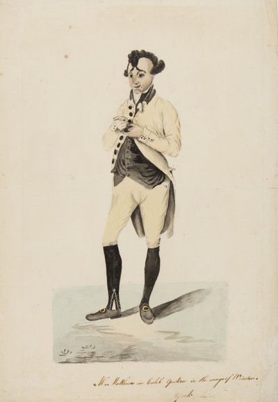 M. Matthews en Caleb Quotem dans Les Farceurs de Windsor, York, vers 1820 - English School