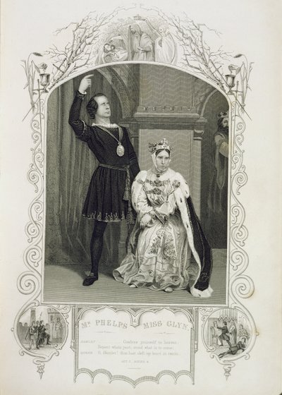 M. Phelps en Hamlet et Mlle Glyn en reine Gertrude, Acte III Scène 4, dans Hamlet de William Shakespeare (1564-1616) - English School