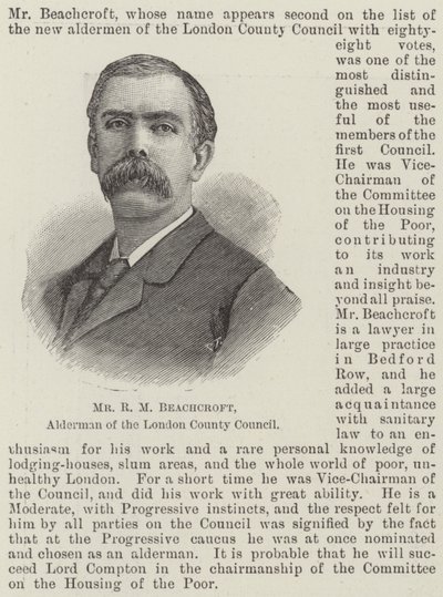 M. R M Beachcroft, échevin du conseil du comté de Londres - English School