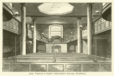 Première maison de prédication de M. Wesley, Bristol (gravure) - English School