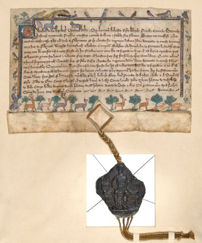 Ms.46-1980 Charte de Free Warren, concession de droits de chasse par Édouard Ier à Roger de Pilkington, c.1291 - English School