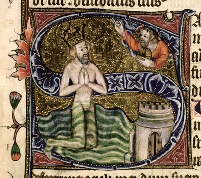 Ms 26 f.34r. Psaume 68, David se noyant, du Psautier de l