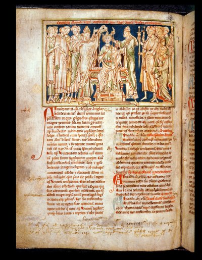 Ms 6712 (A.6.89) fol.115v Édouard le Confesseur (1004-66) miniature de Flores Historiarum, par Matthew Paris, 1250-52 - English School