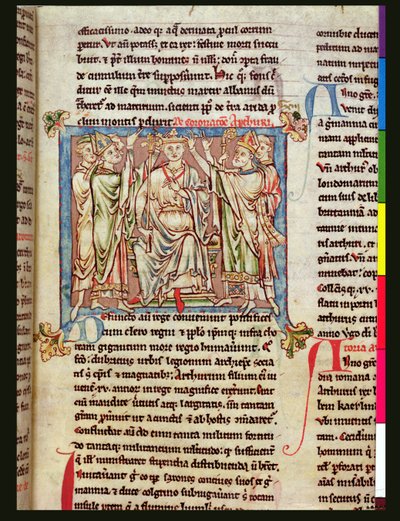 Ms 6712 (A.6.89) fol.53 Roi Arthur, miniature des Flores Historiarum, par Matthew Paris, c.1250-52 - English School