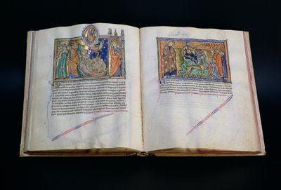 Ms L.A. 139-Lisboa fol.37v-38 La bête blasphémant le nom de Dieu, et les gens adorant les 3e et 2e bêtes, de l