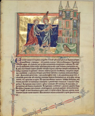 Ms L.A. 139-Lisboa fol.74 Un ange montrant la Nouvelle Jérusalem à Saint Jean l