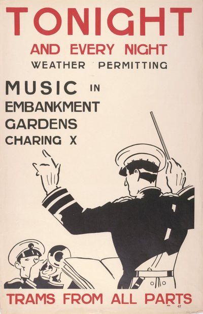 Musique à Embankment Gardens, Charing Cross, Trams From All Parts - English School