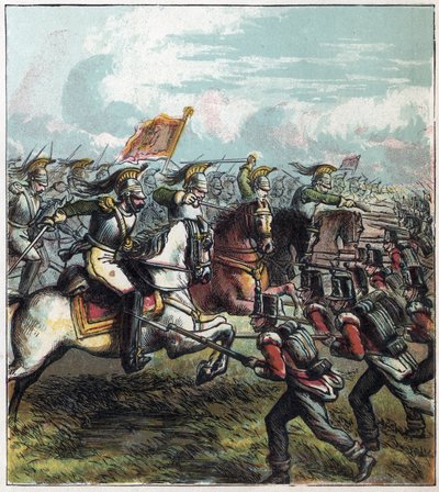 Guerre napoléonienne : la bataille de Waterloo le 18/06/1815. La cavalerie française de Napoléon Ier charge l