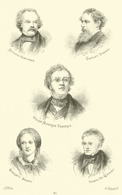 Nathaniel Hawthorne, Charles Dickens, William Makepeace Thackeray, Charlotte Brontë, Thomas De Quincey - English School