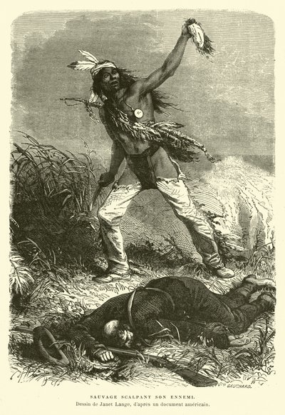 Amérindien brandissant le scalp de son ennemi - English School