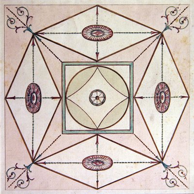 Conception de plafond néoclassique, Ugbrook Park, Devon, vers 1770 (aquarelle sur papier) - English School