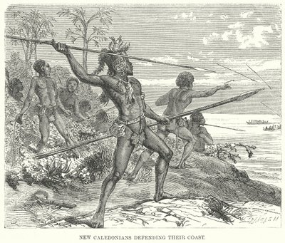 Les Néo-Calédoniens défendant leur côte (gravure) - English School
