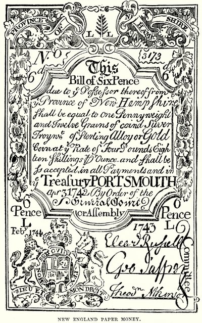 Monnaie de papier de la Nouvelle-Angleterre (gravure) - English School