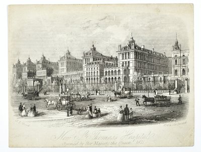Nouvel hôpital St. Thomas, ouvert par Sa Majesté la Reine en 1871 - English School