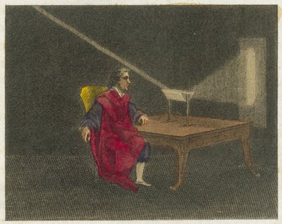Newton découvrant la nature de la lumière (gravure en couleur) - English School