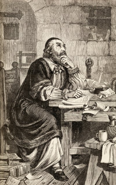 Nicholas Ridley écrivant des lettres en prison en attendant son exécution, c.1865 - English School