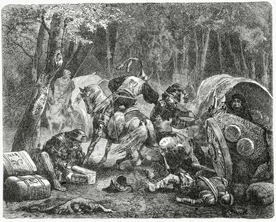 Nobles pillant des marchands itinérants, 1882 - English School