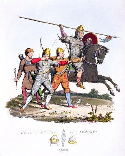 Chevalier normand et archers, 1066, de Ancient Armour, par Samuel Rush Meyrick, 1824 - English School
