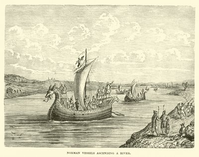 Navires normands remontant une rivière - English School