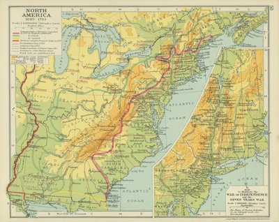 Amérique du Nord 1689-1783 (lithographie couleur) - English School